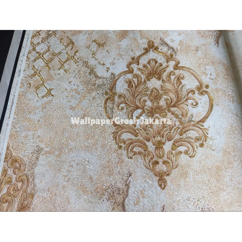 WALLPAPER DINDING VINYL MOTIF KLASIK GOLD - LORENZO
