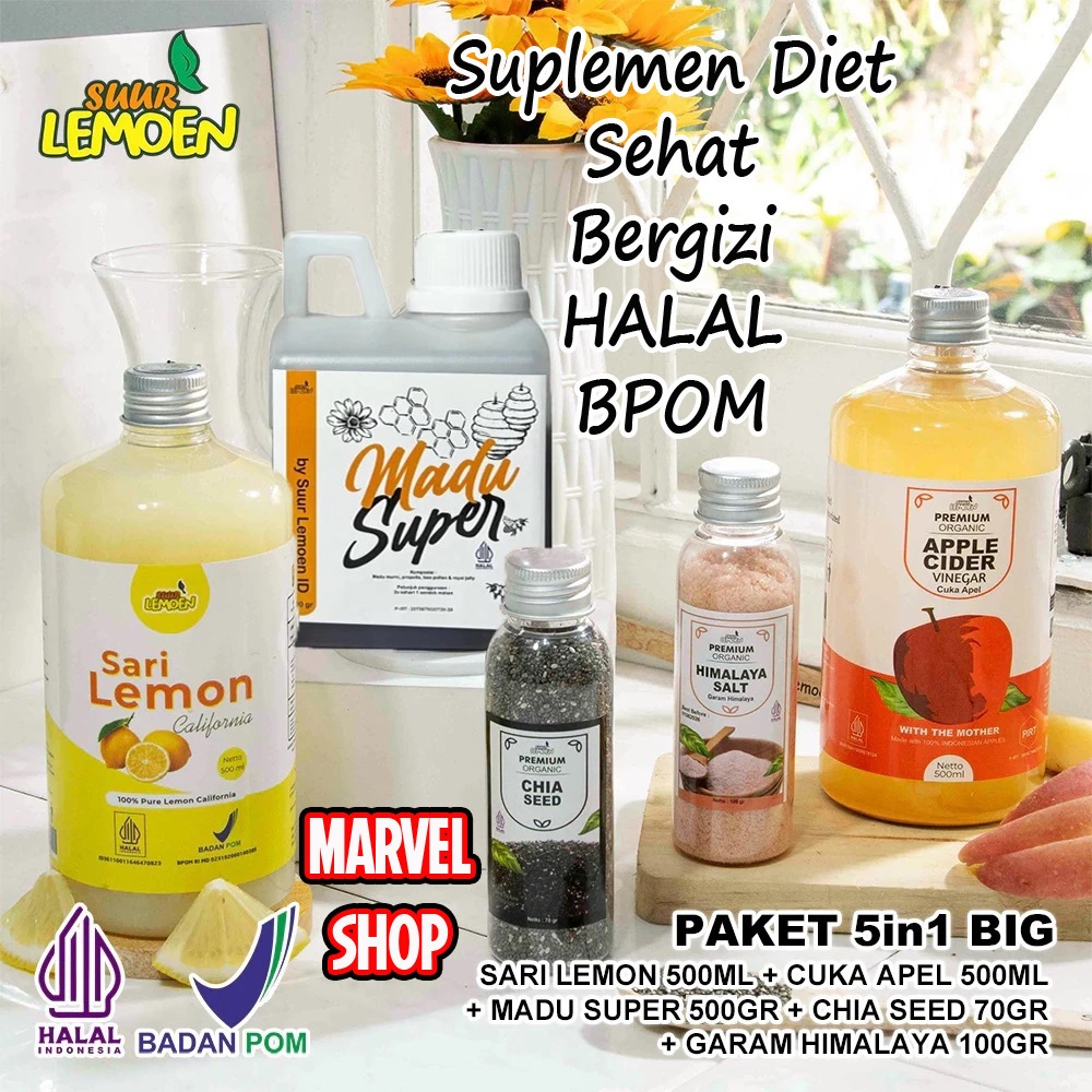 

Paket Diet dan Detox 5in1 BIG - Madu Hutan 500mg, Cuka Apel, Sari Lemon, Chia Seed, HimSalt