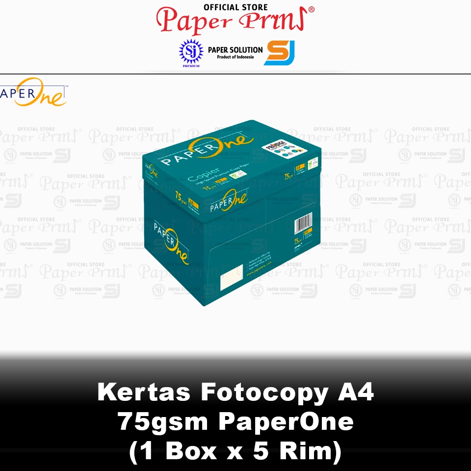 

KODE DSRBI Kertas Fotocopy HVS A4 75gr PaperOne 1 Box isi 5 Rim