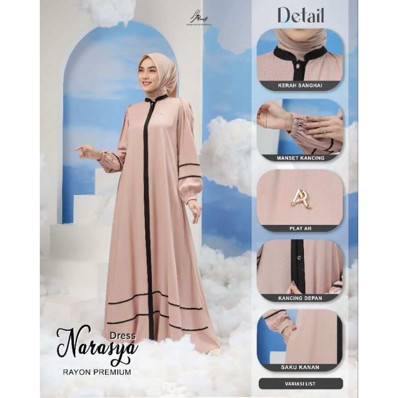 Dress Terbaru AR Rafi - Narasya Dress - Gamis Polos Kombinasi List - Rayon Premium - ORI BY AR RAFI