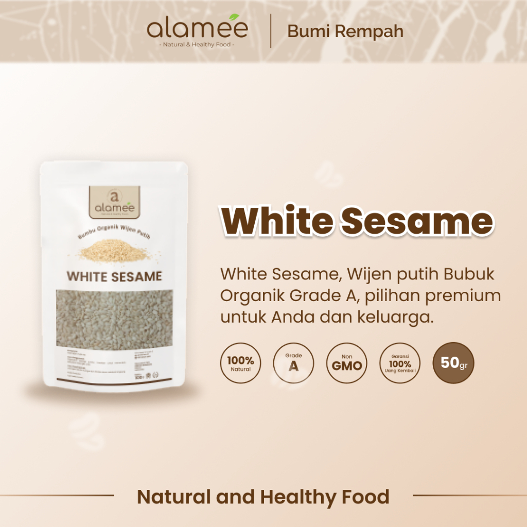 

ALAMEE Wijen Putih White Sesame Seed Bumbu Dapur Organik Masak Rempah Tanpa Campuran Seasoning 50g