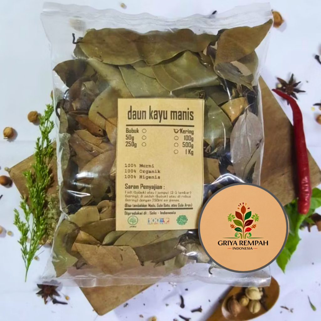 

DAUN KAYU MANIS KERING 100 GRAM Premium – Ramuan Rempah Herbal Aroma Harum untuk Teh & Olahan Jamu Tradisional Simplisia Cinnamomum verum