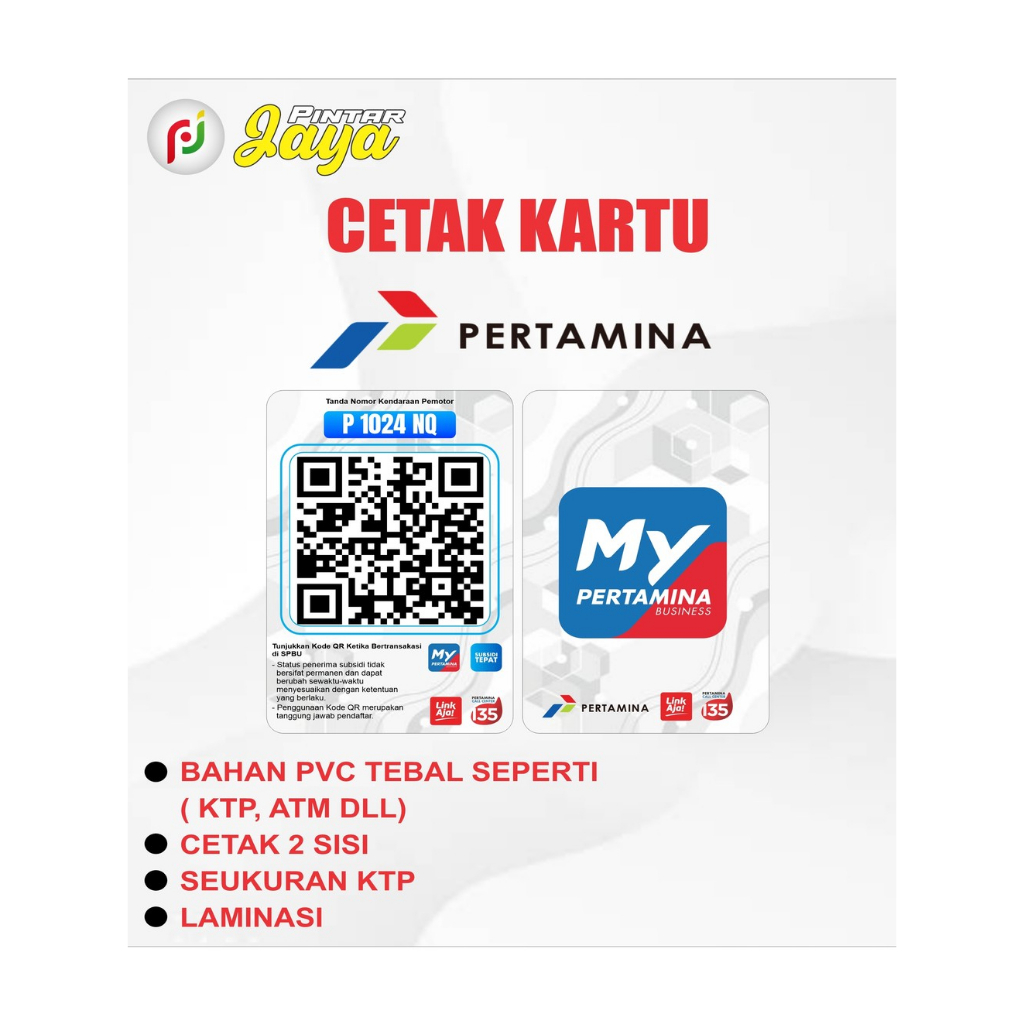 

KARTU MY PERTAMINA BAHAN PVC TEBAL SEPERTI (KTP, ATM DLL)
