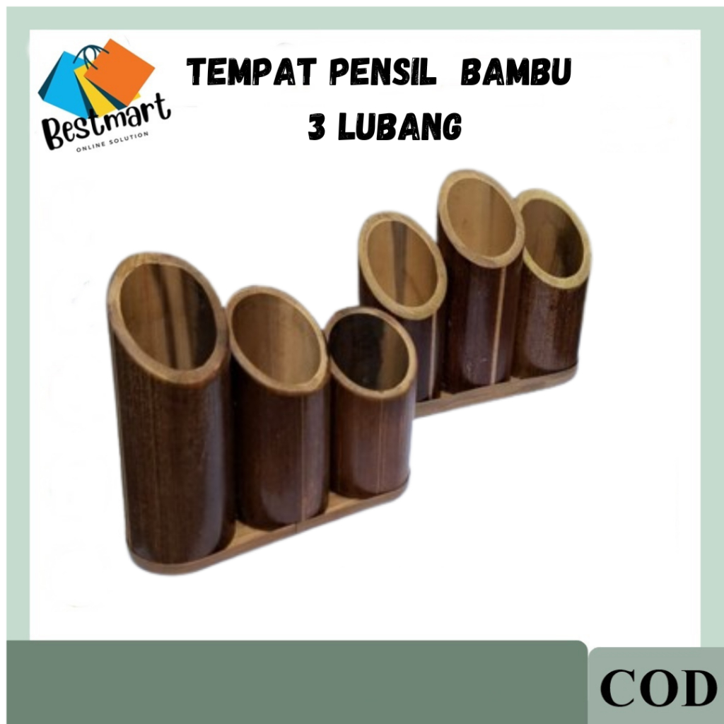 

Tempat pensil pulpen tempat alat tulis kantor bambu 3 lubang