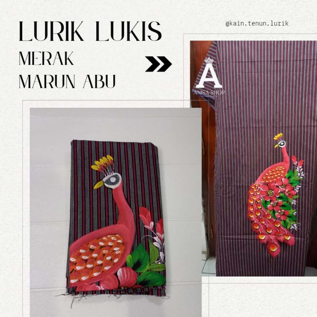 Kain Lurik Lukis Merak Marun Abu
