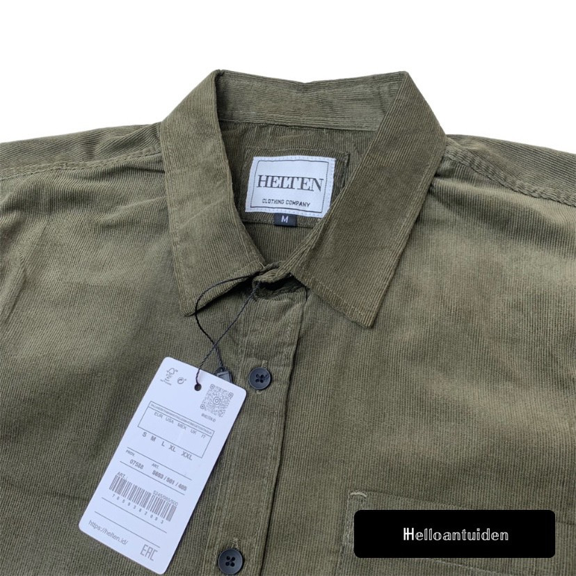 Kemeja Polos Corduroy Lengan Panjang Pria Hijau Army