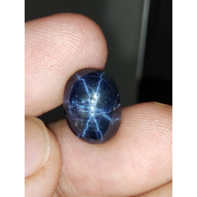 Natural Blue Star Sapphire 12 x 9 x 5 mm 6.45 Ct Biru Oval Cabochon Code 1577