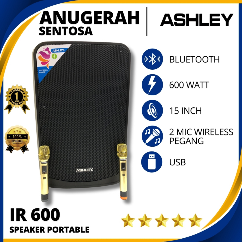 Speaker Portable Wireless Bluetooth Ashley 15 Inch IR 600 Original