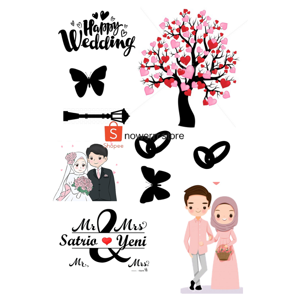 Toperr HAPPY WEDDING Custom/ Hiasan Kue Happy Wedding/Pernikahan