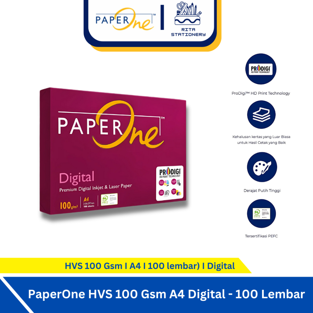 

Kertas HVS 100 lembar A4 PaperOne 100 gsm - 1 pack isi 100 lembar