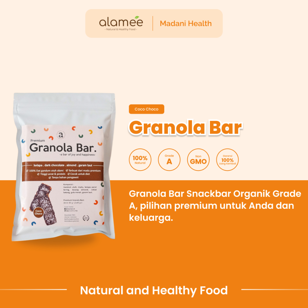 

ALAMEE Granola Bar Snackbar Coconut Choco Cemilan Diet Healthy Snack Sehat Rendah Kalori 80gr
