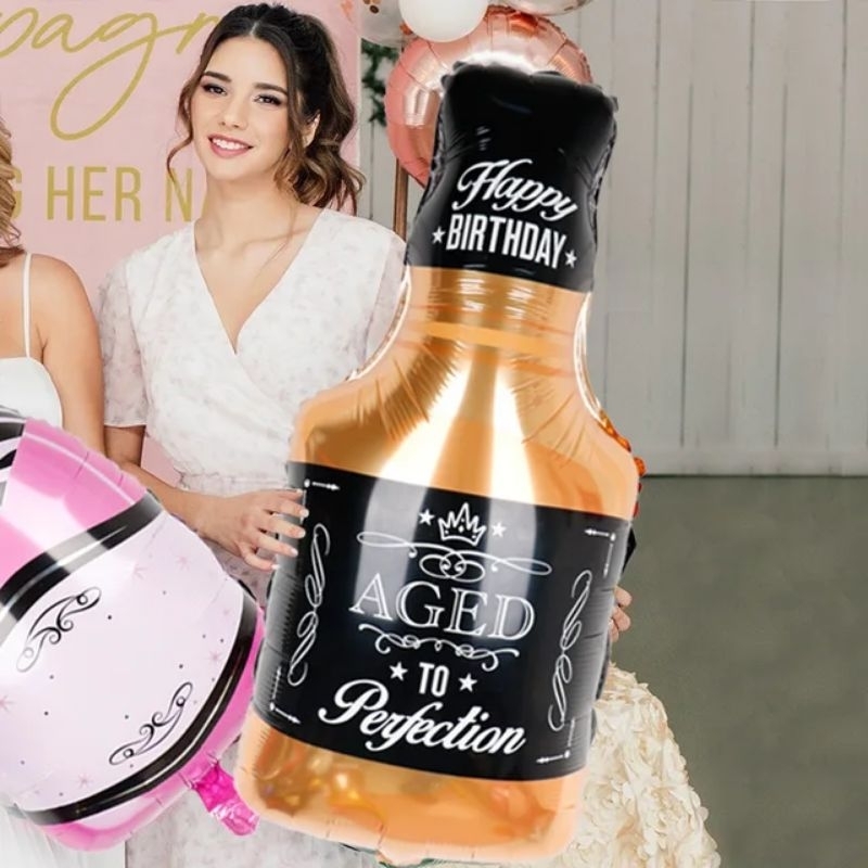Balon foil botol  aged to perfection happy birthday hbd hitam gold ulang tahun ultah jumbo big besar