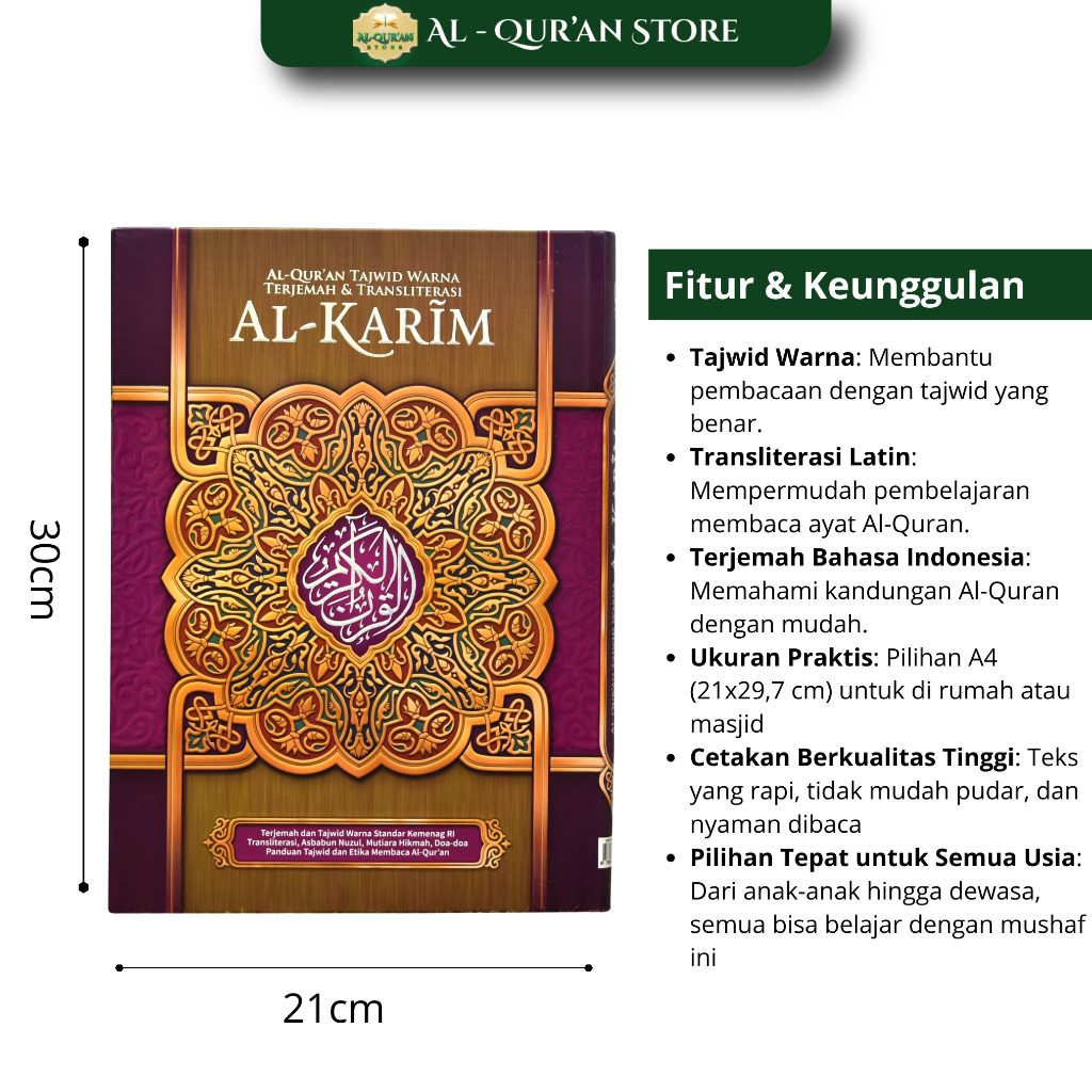 Al Quran Al Karim Terjemahan Tajwid Warna Warni Alquran Latin Custom Nama Besar A4 Sedang A5