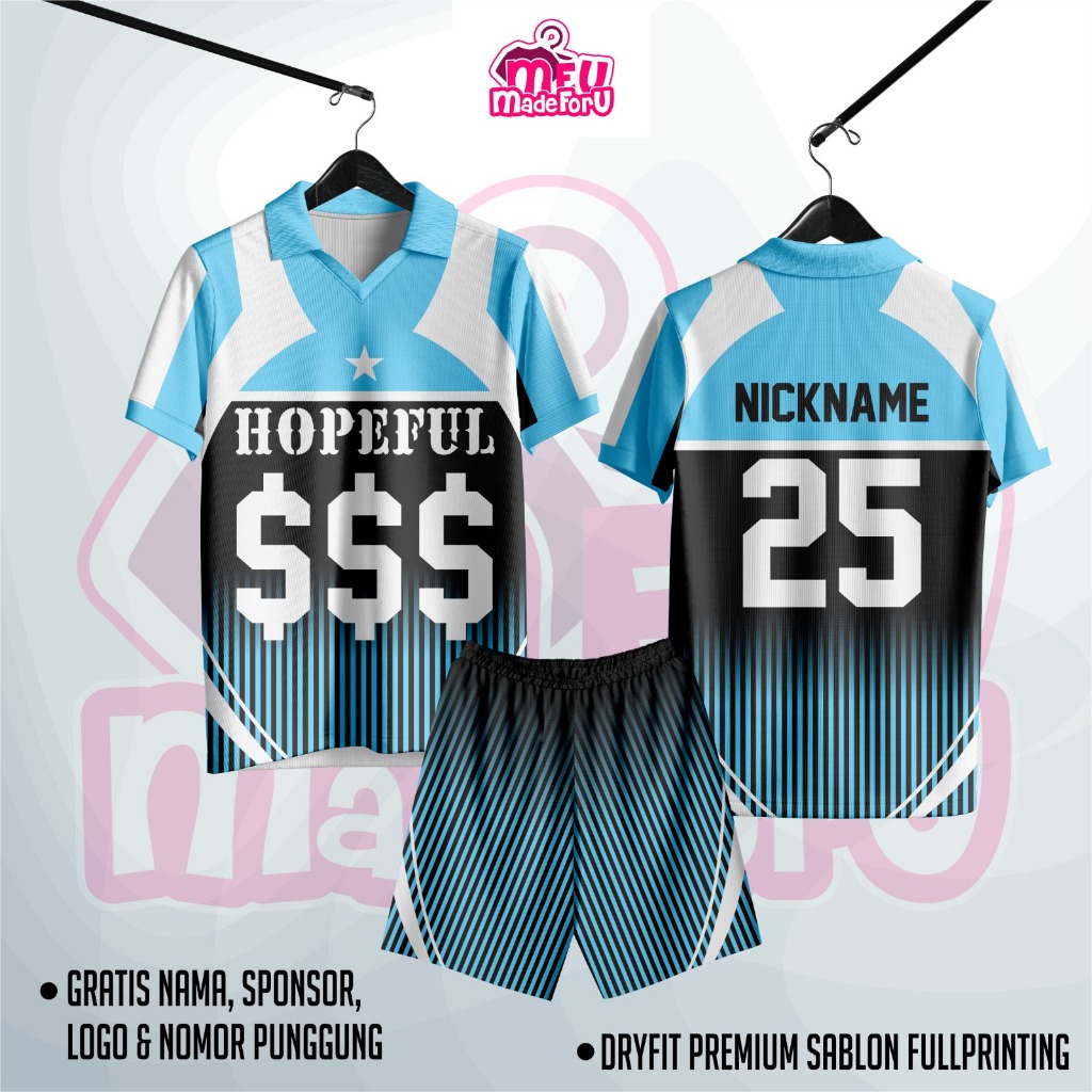 Jersey Baju Wanita/Pria HOPEFUL COUPLE BLUE Custom Zumba, Badminton, Tennis, Futsal, Volly GRATIS NA