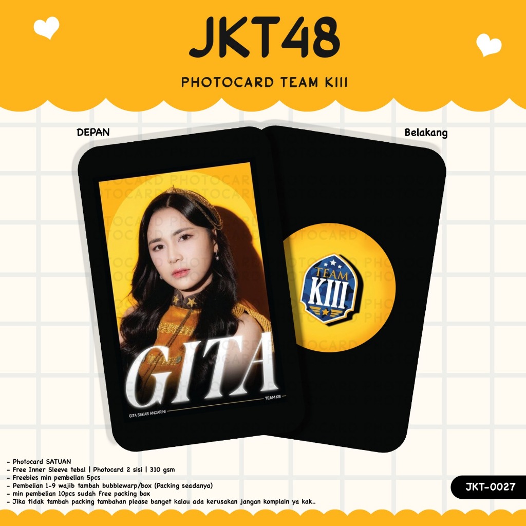 PHOTOCARD JKT48 ALBUM TEAM KIII DAN TEAM J 2 SISI LAMINASI GLOSSY BAHAN TEBAL FANMADE PHOTOCARD KEKI