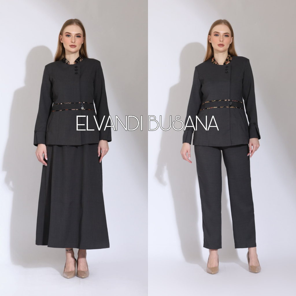 Blazer Wanita Baju Kerja Kantor Seragam Dinas PDH PNS Pemda Guru ASN Wanita Batik kode 7007 Abu Tua