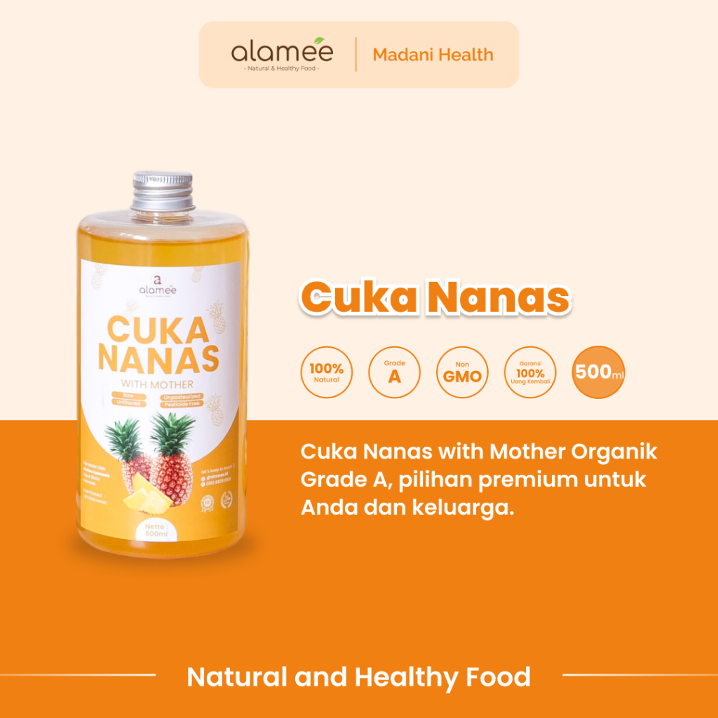 

ALAMEE Cuka Nanas Original Pineapple Cider Vinegar With Mother Organik Asli 500ml