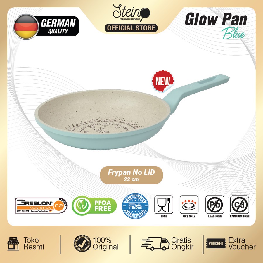 RK Panci Frypan Steincookware GLOW PAN 22cm Fry Pan Stein Cookware Ungu Biru Pink German Granit