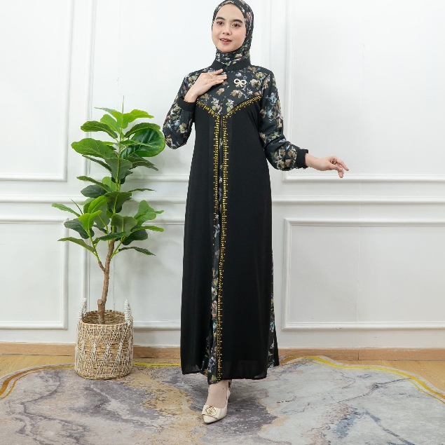 PRILLY BUSANA - Tasyi Set Hijab Motif Bunga - MaxyDress Ceruty  - Kurung Malaysia - Seragaman