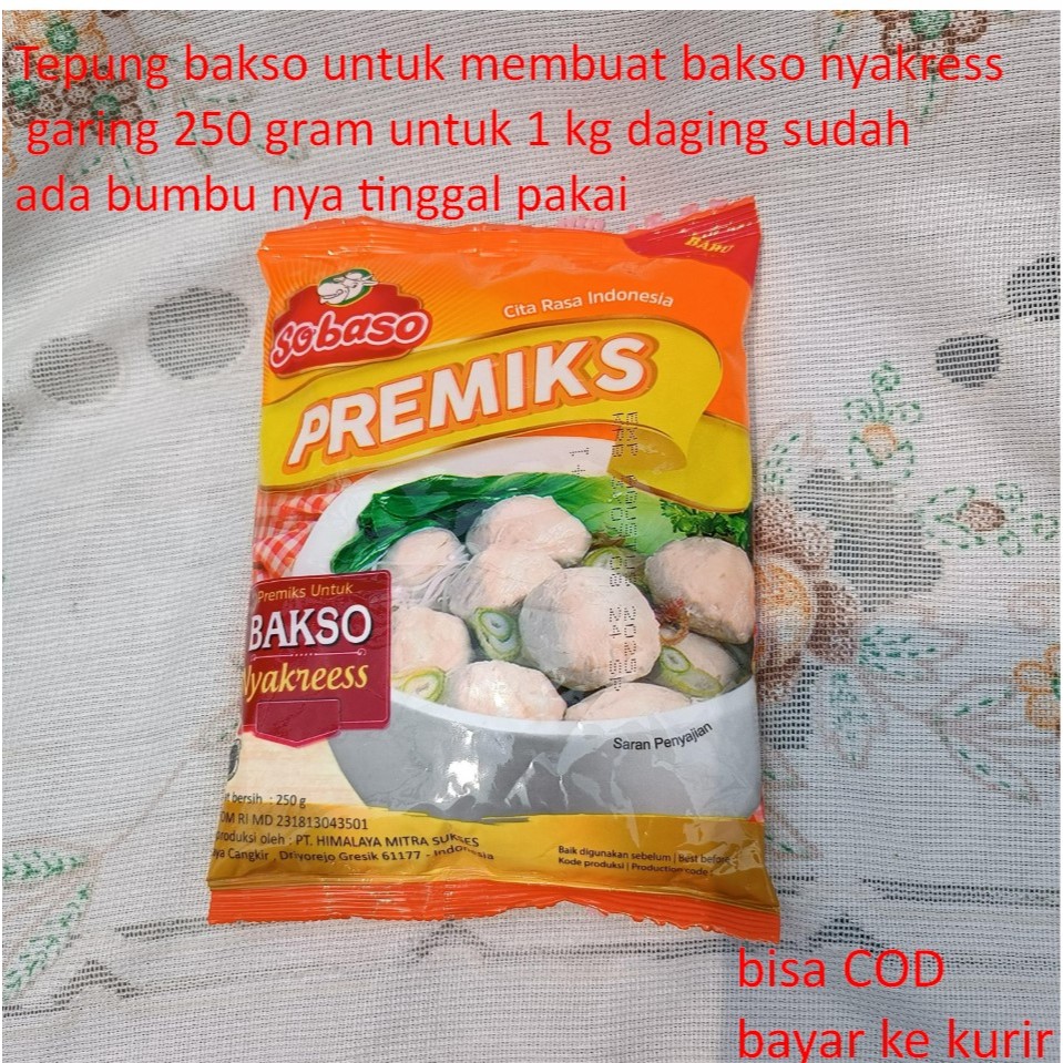 

Tepung bakso untuk membuat bakso nyakress garing 250 gram untuk 1 kg daging sudah ada bumbu nya tinggal pakai