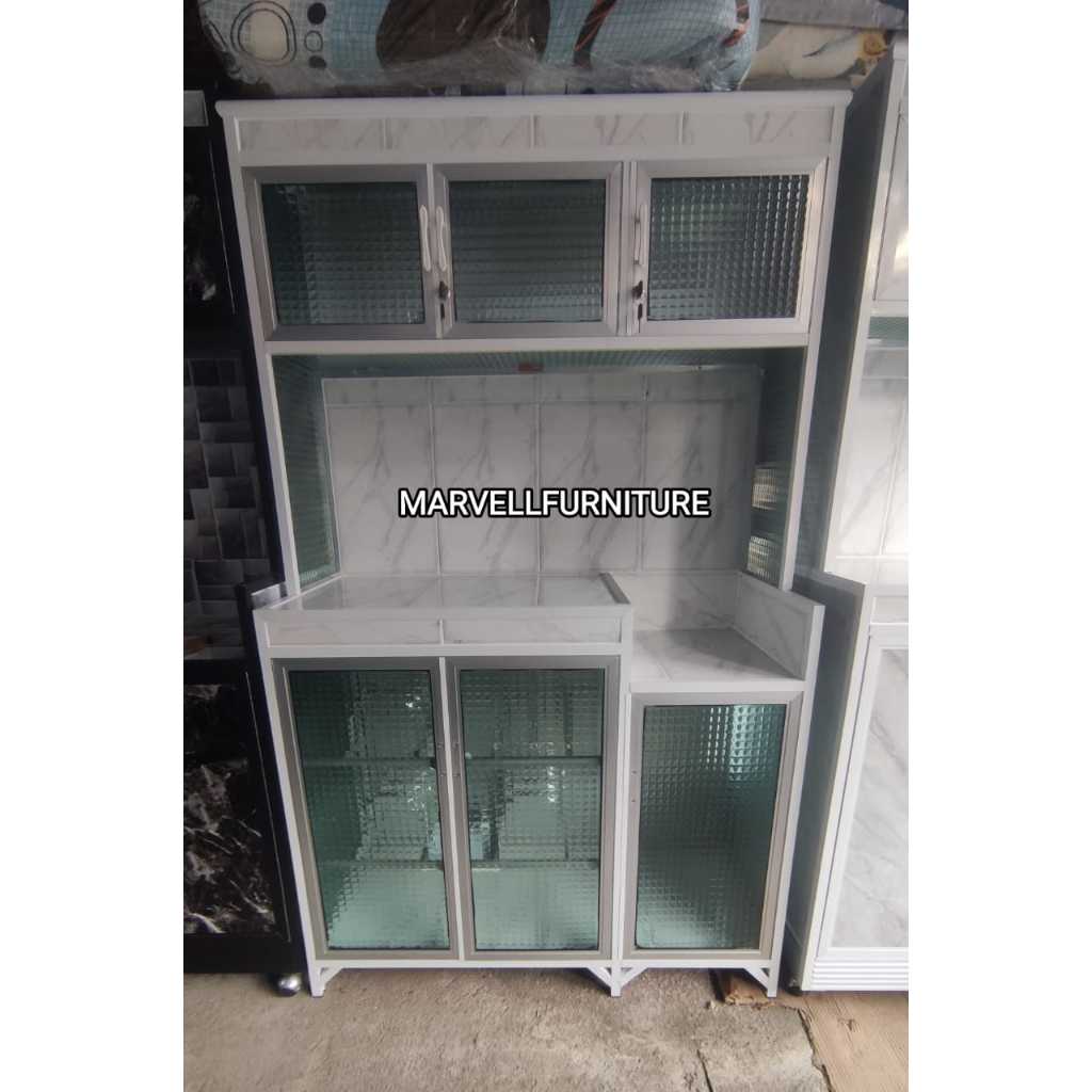 Rak Piring 3 Pintu Kaca Aluminium