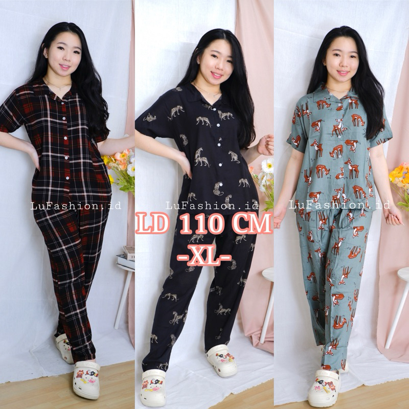 Piyama Wanita Rayon Viscose Adem Nyaman Lengan Pendek | Setelan Baju Tidur XL