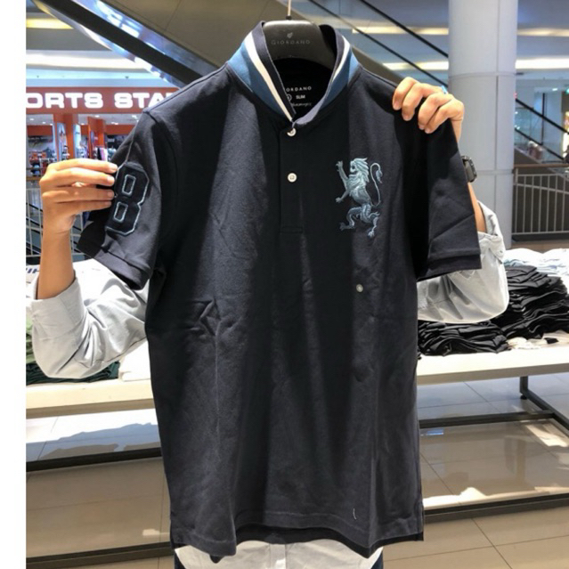 POLO SHIRT MENS SIGNATURE NAVY GIORDANO 3D LION ORIGINAL NEW | KAOS POLO 3D LION GIORDANO ORIGINAL