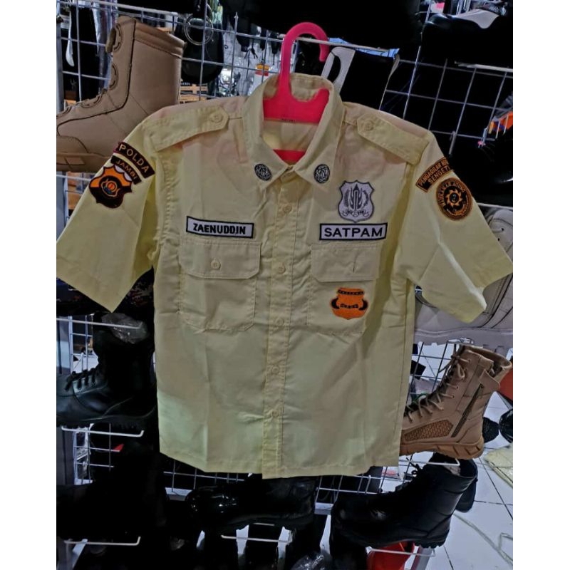 baju pdh satpam berikut logo atribut