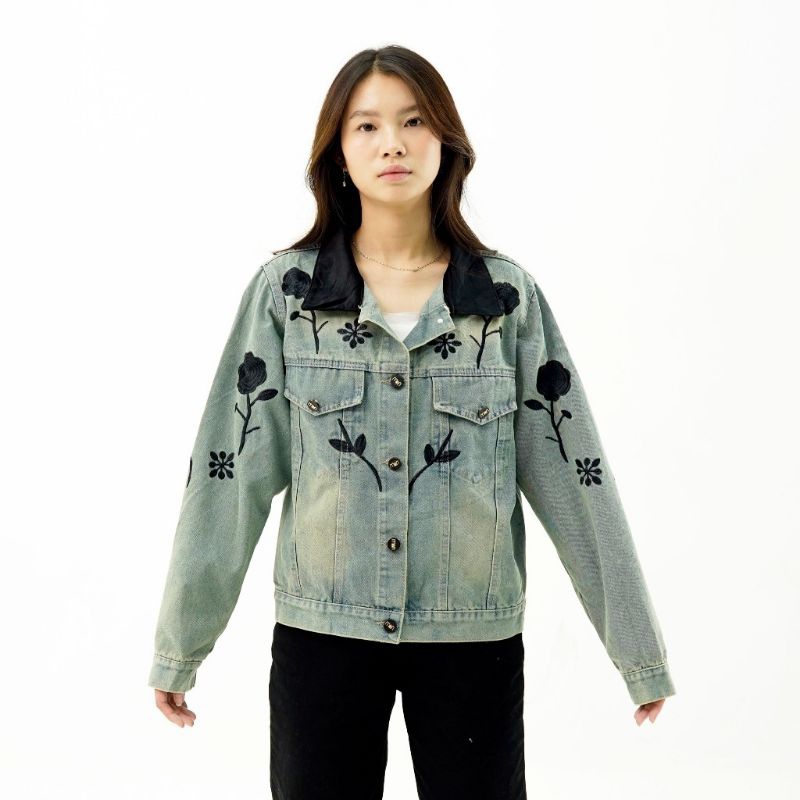 Black Flowers 3732 - jaket jeans denim produk asli Amr