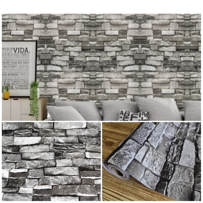 Wallpaper Dinding Batu Alam Hitam Abu Tua Sticker Dinding Wallsticker Dinding Motif Batu Alam Hitam 