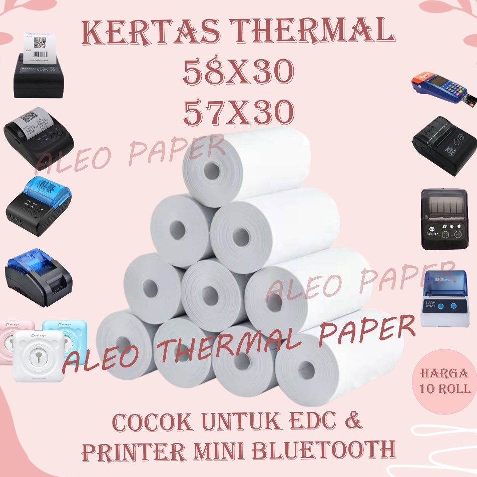 

Fast Shipment 1 ROLL KERTAS STRUK KASIR THERMAL PAPER ROLL 57X3 58X3 TERMAL EDC THERMAL PRINTER MINI BLUETOOTH 58MM CETAK HITAM