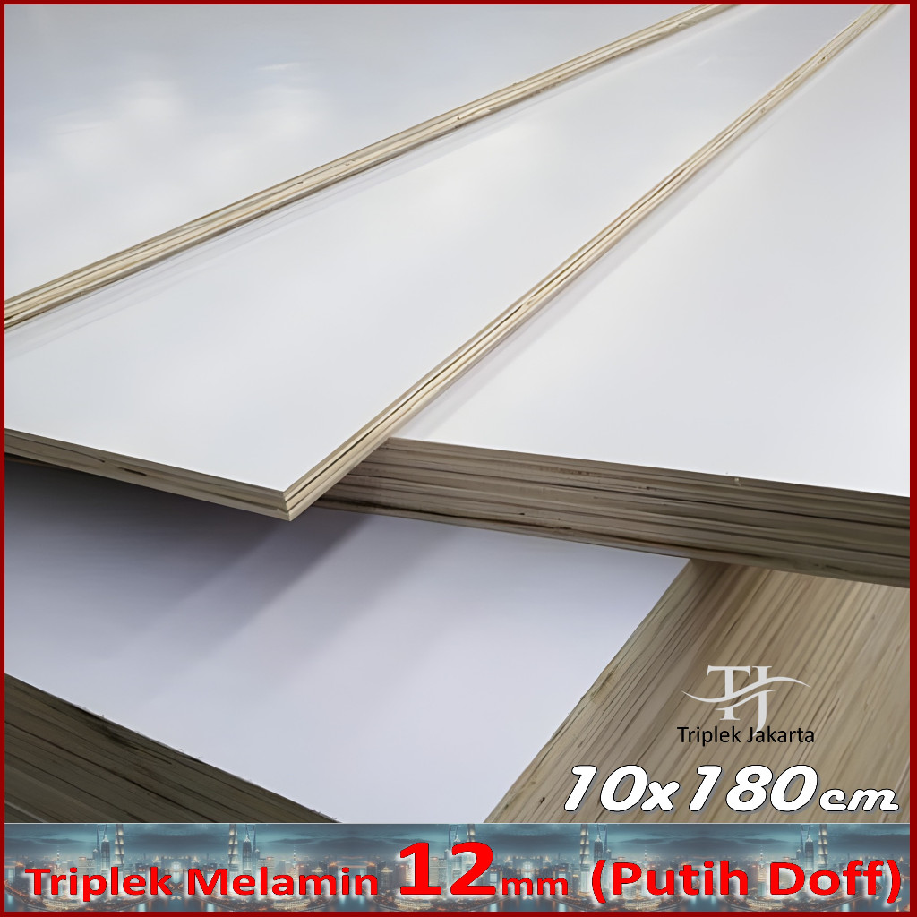 Triplek Melamin 12mm 10x180 cm ( 180x10 cm | ISI 2 LEMBAR ) Triplek Putih Doff 1 Muka 12mm 10x180 cm