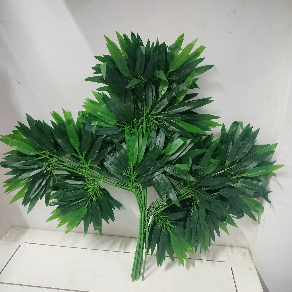 1 Lusin Daun bambu Latex/bungaArtificial/BungaHias/TanamanPlastik/ Daun Bambu Hijau/Daun Bambu