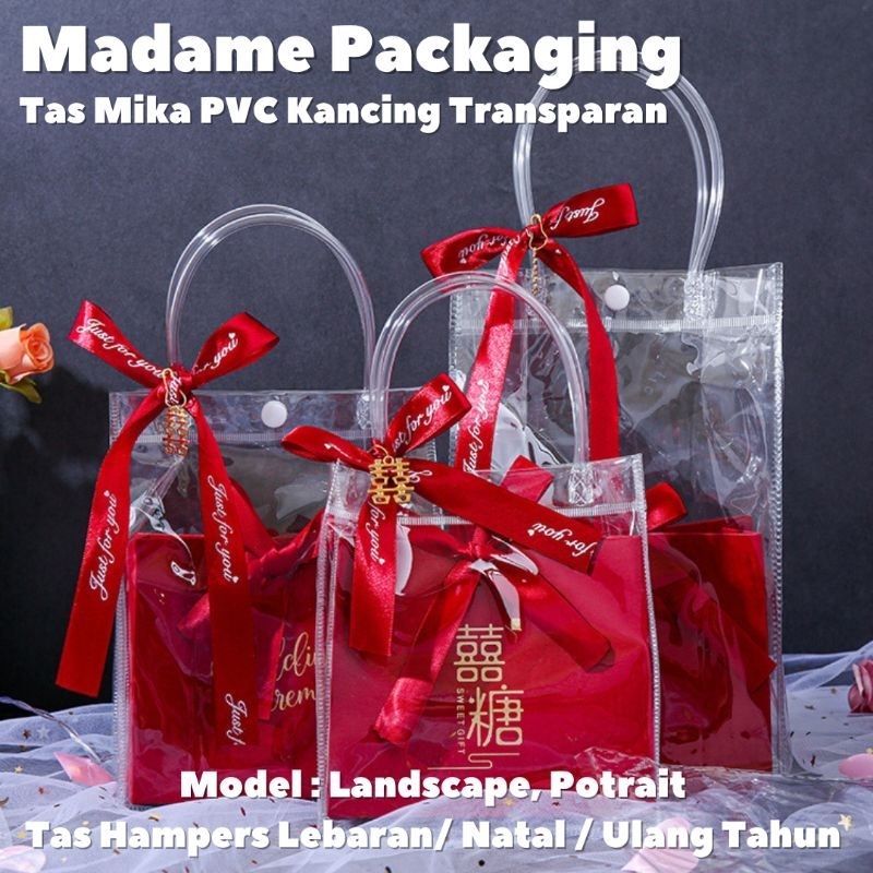 Tas Mika Kancing PVC Transparan Hampers Goodie Bag Gift Bag Premium ( Min 3 Pcs )