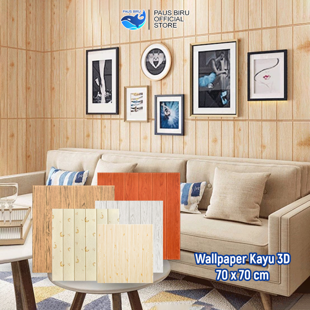 Paus Biru - Wallpaper Dinding Motif Kayu 3D Wallpaper Wood Foam 70x70cm / Wallfoam Besar Motif Kayu
