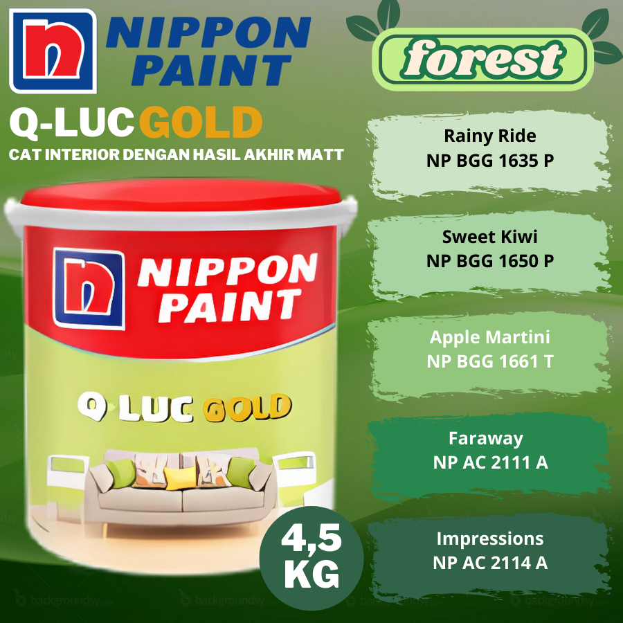 NIPPON Q-LUC GOLD 4,5KG WARNA HIJAU CAT TEMBOK WARNA RAINY RIDE / SWEET KIWI / APPLE MARTINI / FARAW