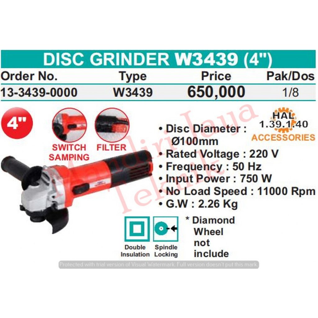 Mesin Gerinda 4 Inch 100mm W3439 WIPRO