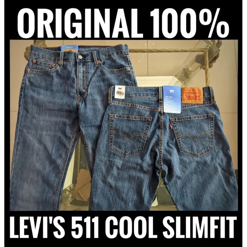 L E V I S 511 Original 100% Slim Fit Jeans Cool Performance Stretch Blue Lightweight Denim Coolmax a