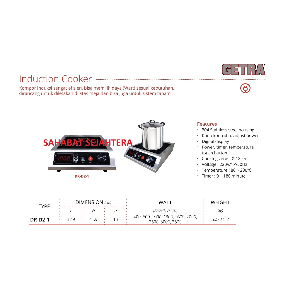 GETRA Induction Cooker DR-D2-1 Kompor Induksi Elektrik Komersial Memasak