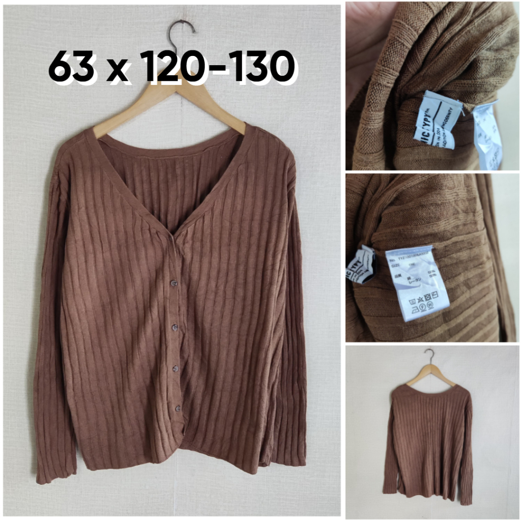 Cardigan Lidi Ciaopanic Typy Coklat V Neck Size L Wanita Atasan Cewek Outer Knit Sweater GF544