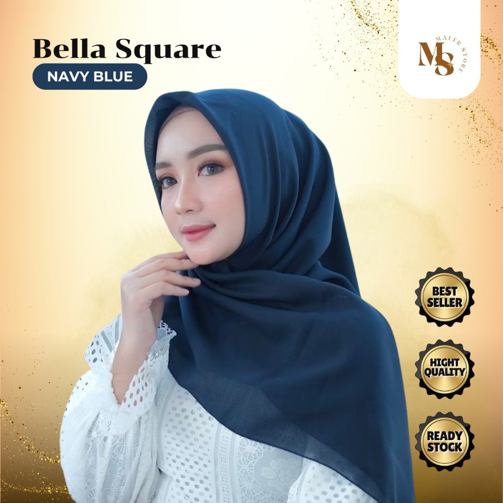 Hijab Segi Empat Polos Bella Square Voal Warna Navy Blue | Scarf | Scraf | Jilbab