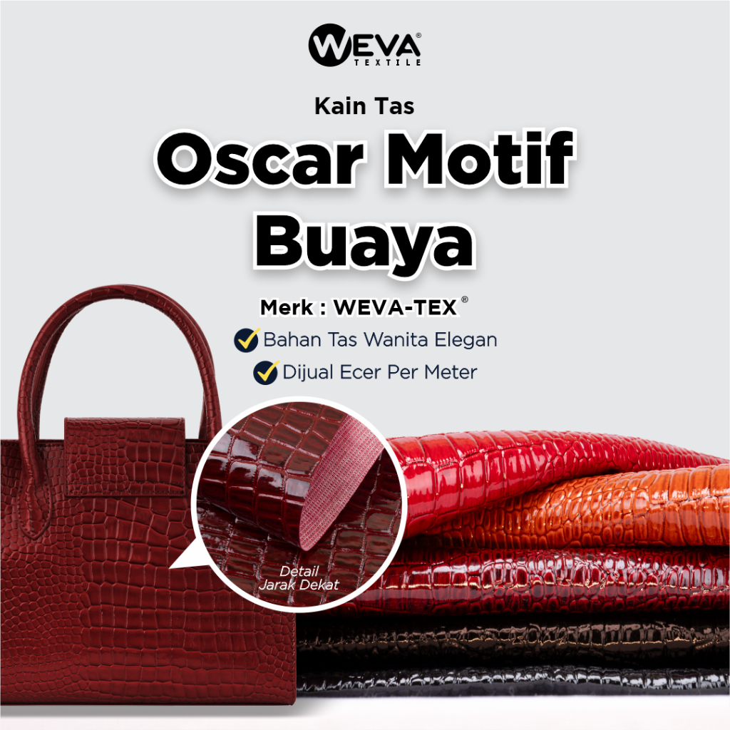 BAHAN KAIN TAS OSCAR MOTIF BUAYA KULIT SINTETIS IMITASI CROCO GLOSSY KILAP/ BAHAN TAS DOMPET/ JOK MO