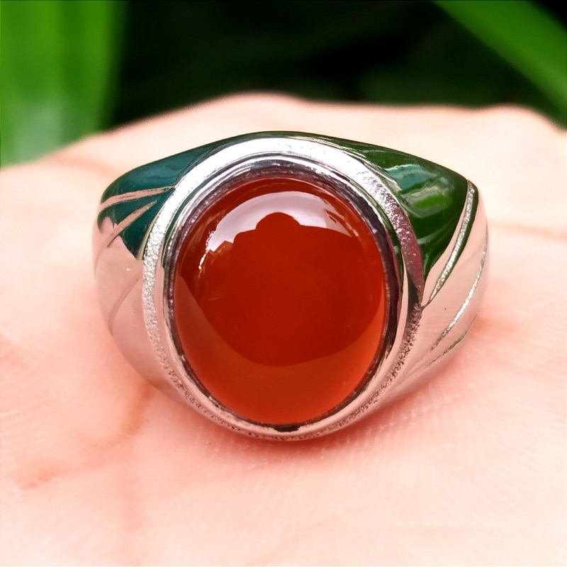 Cincin Batu Akik Solar Madu Natural Size Kantoran Ring Titanium