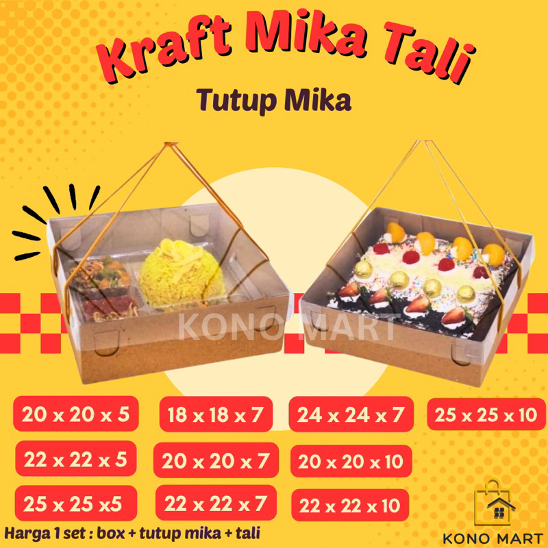 Box Mika Kraft Tali Tutup Mika / Dus Kotak Kraft Jinjing / Box Hampers Mika Tali / Box Nasi Mika
