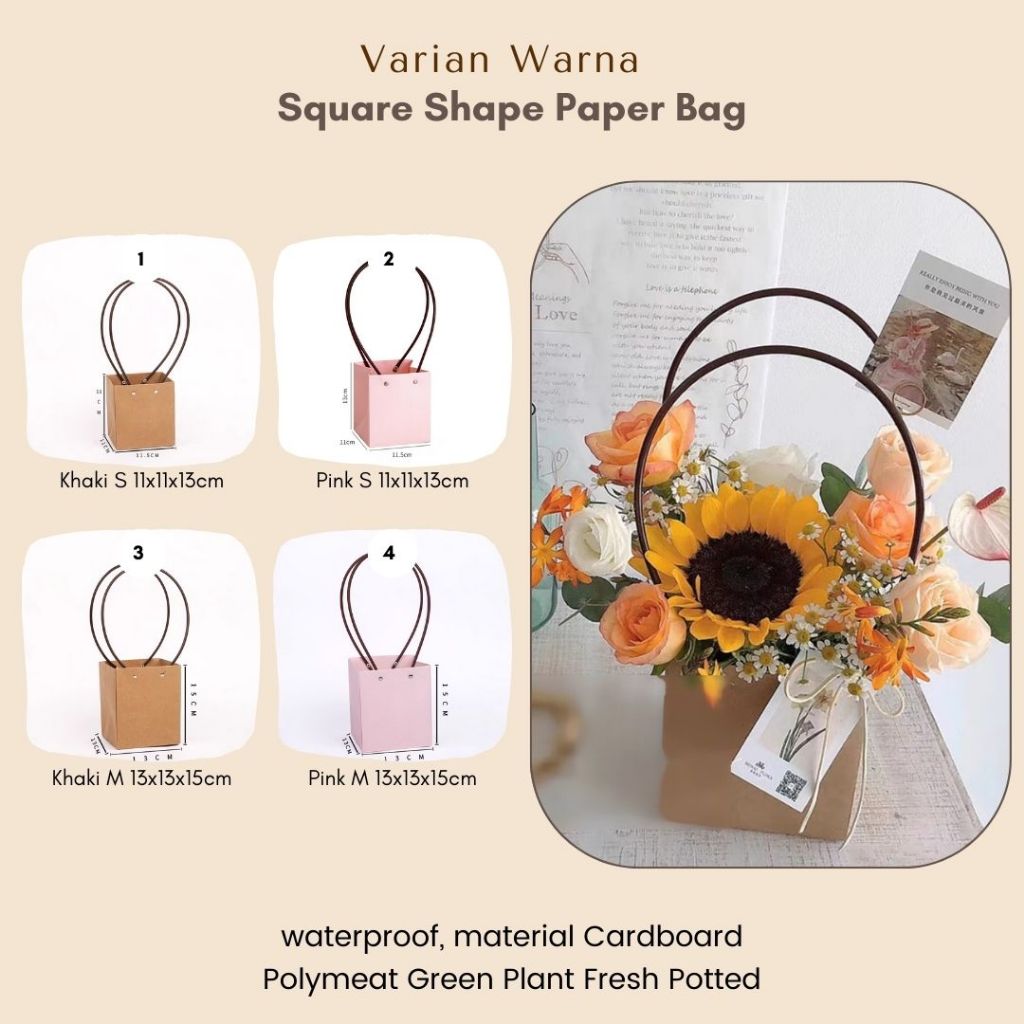 

SQUARE SHAPE PAPER BAG / KERANJANG BUKET BUNGA / AKSESORIS BUKET / FLORIST BAG SUPPLY / FLOWER BASKET / PAPER BAG