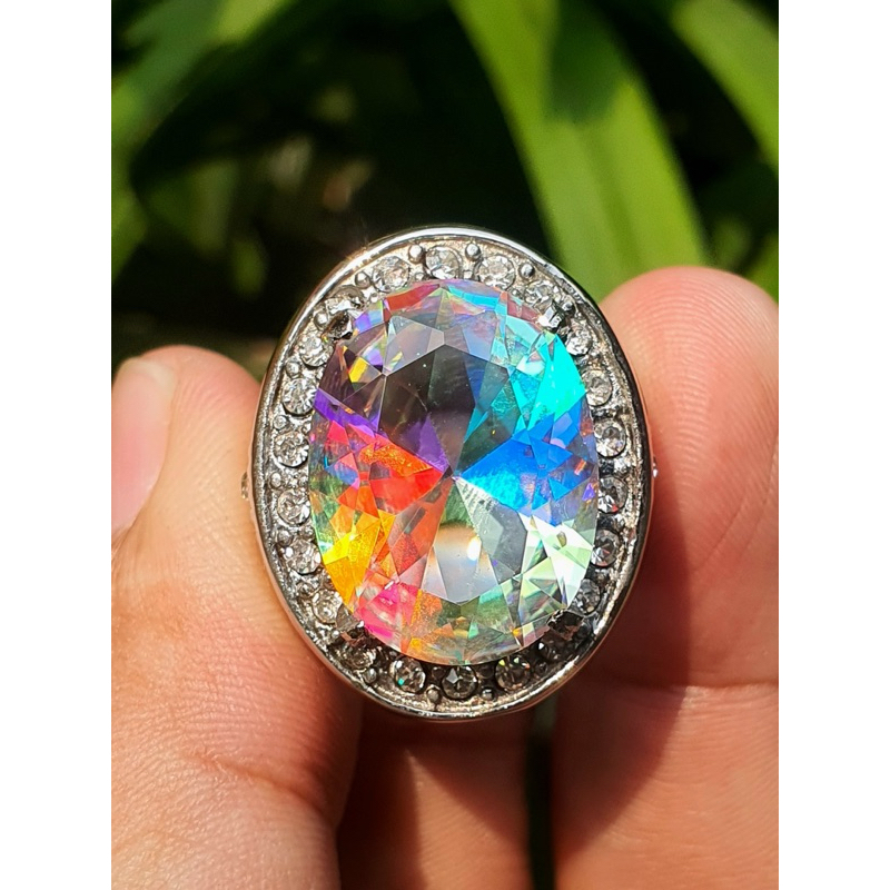 Cincin Batu Akik Kalimaya Pelangi India Cutting Ring Titanium