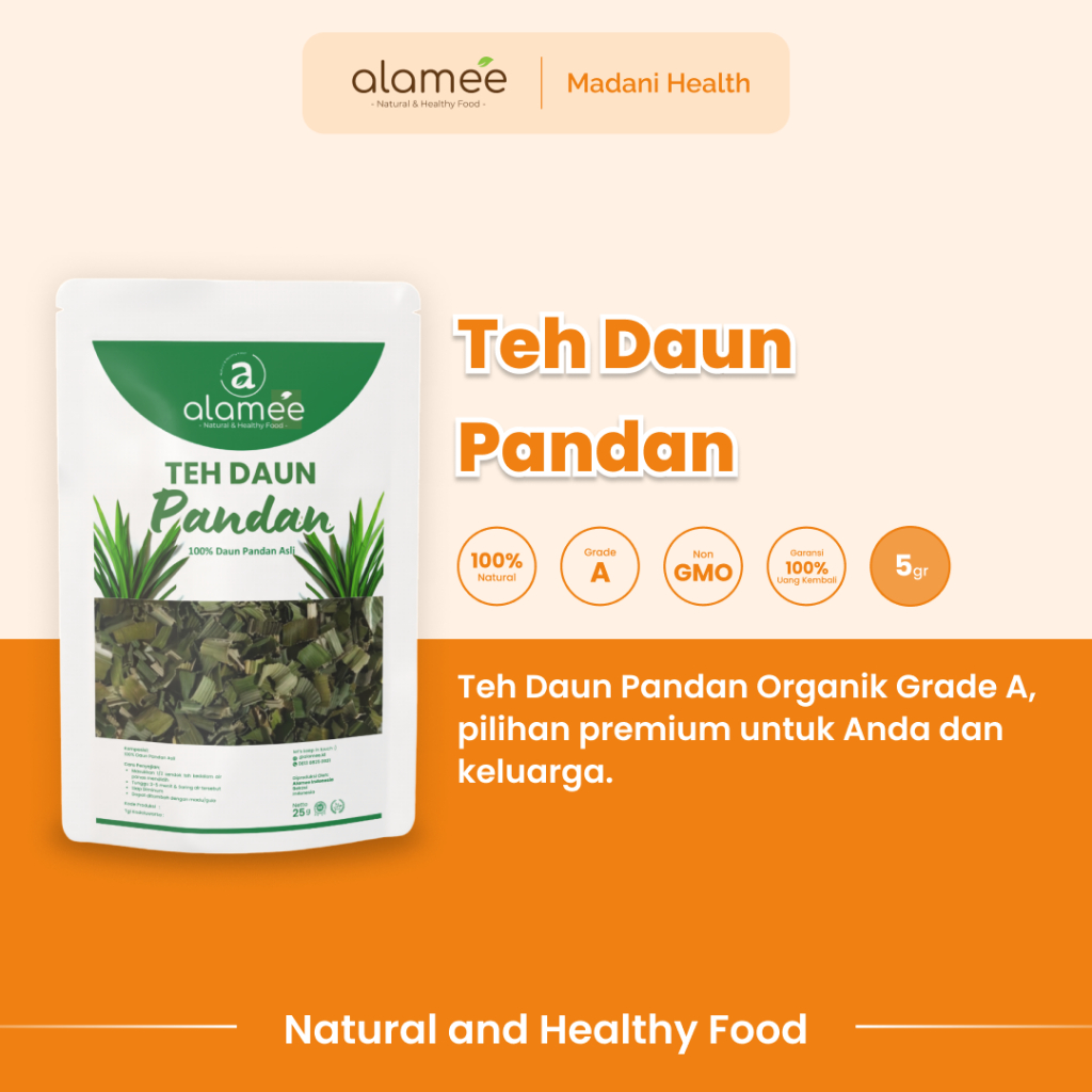 

ALAMEE Teh Daun Pandan Kering Leaf Tea Organik Alami Minuman Herbal Siap Minum Seduh 5gr