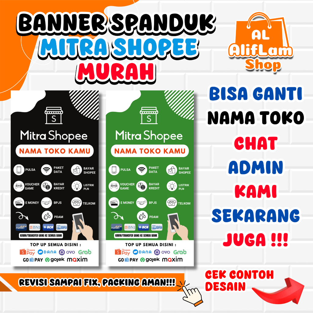 CETAK BANNER SPANDUK MITRA SHOPEE | VERSI AS_09 | BISA GANTI NAMA TOKO