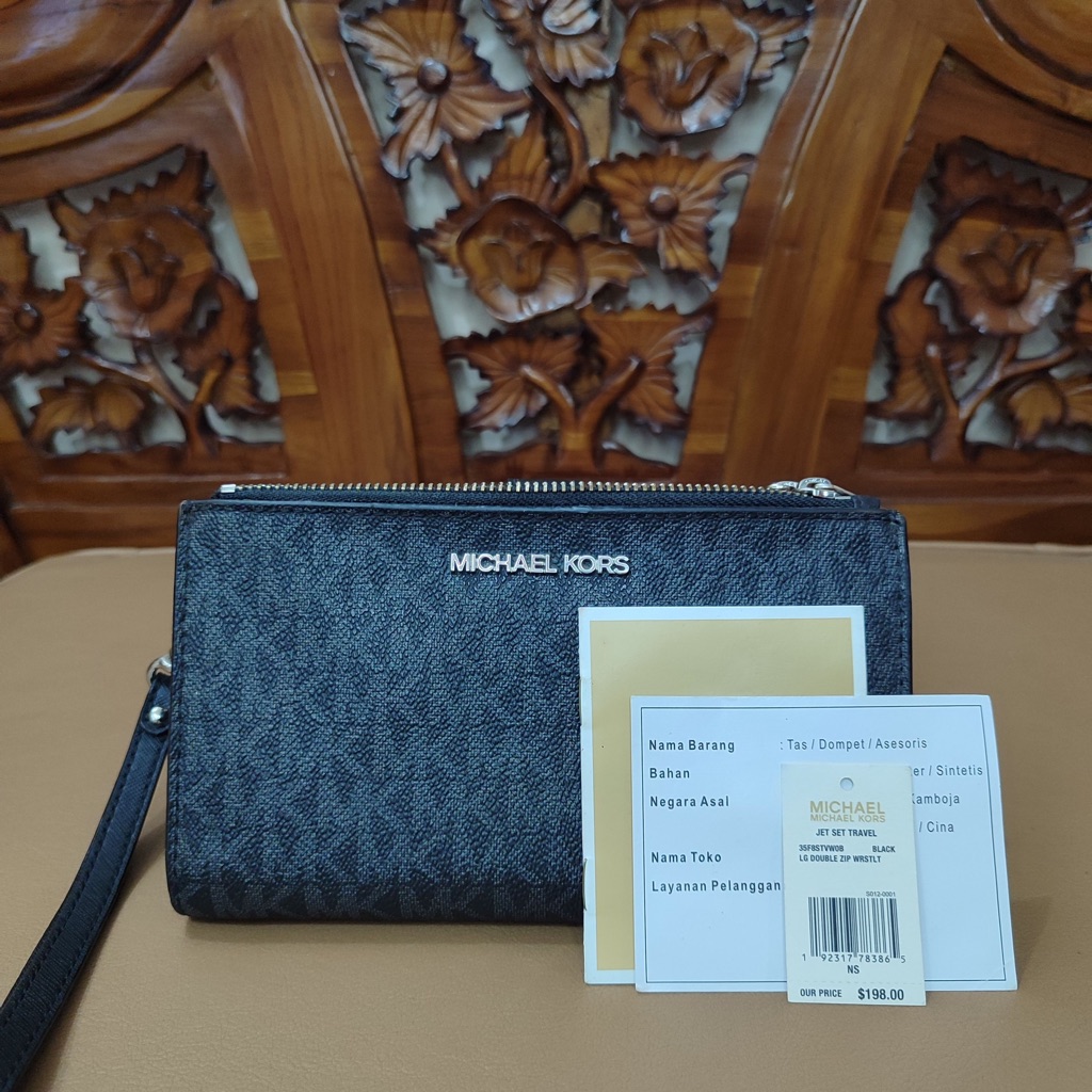 [𝐏𝐫𝐞𝐥𝐨𝐯𝐞𝐝] Dompet Wanita Michael K*rs MK Jet Set Travel Double Zip Wristlet Wallet ORIGINAL