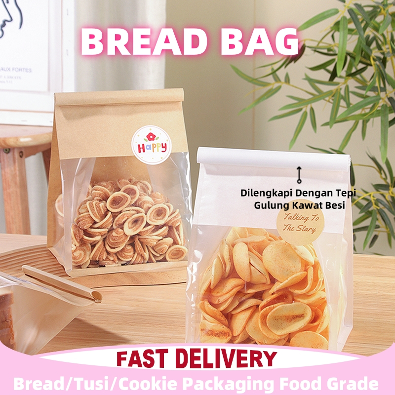 

50pcs Kantong Roti Kemasan Kertas dengan Kawat Transparan Paper Bread Bag Toast Pouch Food Packaging